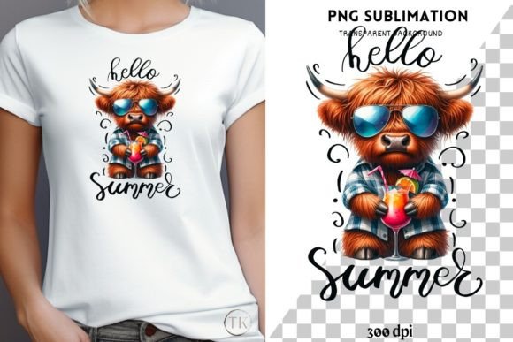 Hello Summer Highland Cow Graphics for Illustrations